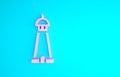 Pink Mosque tower or minaret icon isolated on blue background. Minimalism concept. 3d illustration 3D render