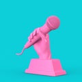 Pink Music Award Trophy in Shape of Hand with Microphone in Duotone Style. 3d Rendering