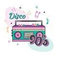 Pink music player with color light loudspeakers and cassette. Royalty Free Stock Photo