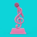 Pink Music Treble Clef with Microphone Award Trophy in Duotone Style. 3d Rendering