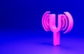 Pink Musical tuning fork for tuning musical instruments icon isolated on blue background. Minimalism concept. 3D render