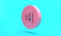 Pink Mute microphone icon isolated on turquoise blue background. Microphone audio muted. Minimalism concept. 3D render
