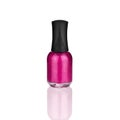 Pink nail polish glass bottle & mirror reflection white background isolated closeup, closed varnish package & shadow, one lacquer