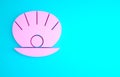 Pink Natural open shell with pearl icon isolated on blue background. Scallop sea shell. Seashell sign. Minimalism