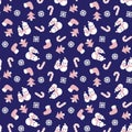 Pink Navy Christmas Snowman seamless pattern background