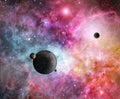 Pink nebula with planets Royalty Free Stock Photo