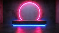 Pink neon circle stage, grunge backdrop, product display Royalty Free Stock Photo