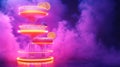 Pink Neon Cocktail Stack in Purple Smoke Royalty Free Stock Photo
