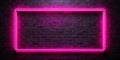 pink neon empty frame on black background illuminated frame on a modern wall AI Generative