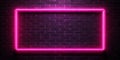 pink neon empty frame on black background illuminated frame on a modern wall AI Generative