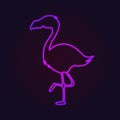 Pink neon flamingo vector light sign illustration. Fluorescent tropical bird decoration glowing element.