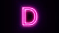 Pink neon font letter D uppercase blinks and appear in center