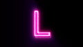 Pink neon font letter L uppercase blinks and appear in center