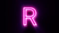 Pink neon font letter R uppercase blinks and appear in center