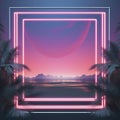 pink neon frame with palm trees on the beach at sunset Royalty Free Stock Photo