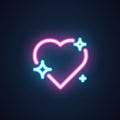 Pink neon heart with blue stars isolated. Shop sign icon, button for love chat, element of Valentines day. Vector Royalty Free Stock Photo