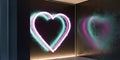 Pink Neon Lighted Heart With Light Green Shadow On Glossy Wall. 3d Rendering. Royalty Free Stock Photo