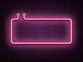 Pink neon luminous signboard on realistic bricklaying wall.