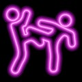 Pink neon outline, two people engaged in freestyle wrestling. Athletes, fight