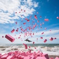 Pink Nespresso capsules fling from a pink combat plane.