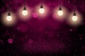 Pink cute shining glitter lights defocused bokeh abstract background with light bulbs and falling snow flakes fly, holiday mockup Royalty Free Stock Photo