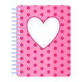 Pink notepad with hearts on the cover. Wedding and valentine day concept