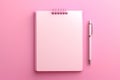 Pink notepad and pen on a pink background. AI generative