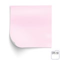 Pink notepad. Pink Sticky Note isolated on white background. Vector Royalty Free Stock Photo