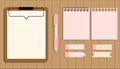 Vector illustrator of the pink stationery set paper notes labels and pen Royalty Free Stock Photo