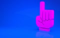 Pink Number 1 one fan hand glove with finger raised icon isolated on blue background. Symbol of team support in Royalty Free Stock Photo