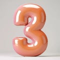 Pink number three balloon on white background Royalty Free Stock Photo