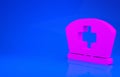 Pink Nurse hat with cross icon isolated on blue background. Medical nurse cap sign. Minimalism concept. 3d illustration Royalty Free Stock Photo