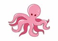 Pink octopus character. Cute octopus flat vector isolated on white background. Aquatic fauna. Octopus icon.