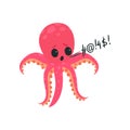 Pink octopus gets mad and loudly swears. Cartoon character of sea creature. Dirty language. Rude mollusk showing angry Royalty Free Stock Photo