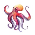 Pink octopus. Watercolor.