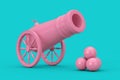 Pink Old Pirate Cannon with Cannonballs Duotone. 3d Rendering