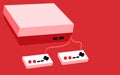 Pink old retro hipster rectangular volumetric vintage antique game console with two joys and buttons on a pink background. Royalty Free Stock Photo