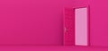 pink open door isolated on colored background, Royalty Free Stock Photo