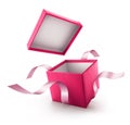 Pink open gift box with ribbon