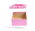 Pink open gift box, on white background. File contains a path to isolation.