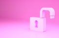 Pink Open padlock icon isolated on pink background. Opened lock sign. Cyber security concept. Digital data protection Royalty Free Stock Photo