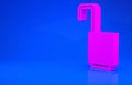 Pink Open padlock icon isolated on blue background. Opened lock sign. Cyber security concept. Digital data protection Royalty Free Stock Photo