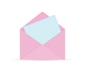 Pink Opened Envelope with Blue Paper Sheet