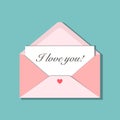 Pink opened envelope with message I love you