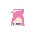 Pink opened pack of flour flat style, vector illustration