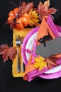 Pink, orange and black modern Happy Halloween table place setting - vertical. Royalty Free Stock Photo