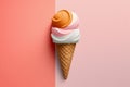 A pink and orange ice cream cone on a pink background AI generation