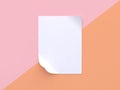 Pink orange pastel background tilted white blank paper corner curve abstract minimal 3d render paper mock up