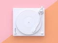 pink orange pastel background tilted white vinyl record vinyl player abstract minimal 3d render music technology concept