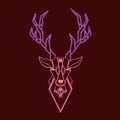 Pink, orange and purple ice vector deer in Ukrainian cross-stitch style